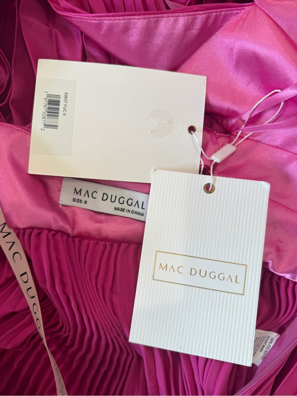 NWT MAC DUGGAL 49837 Fuchsia One Shoulder Pleated Gown with Slit SIZE 6 - Picture 9 of 10